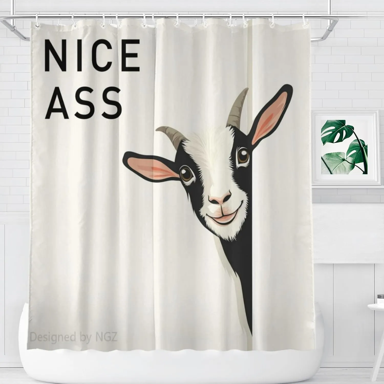 Funny Goat Shower Curatin 72 x 72 Inches, Looking Good Funny Animal Shower Curtain Set with 12 Hooks for Bathroom Decor