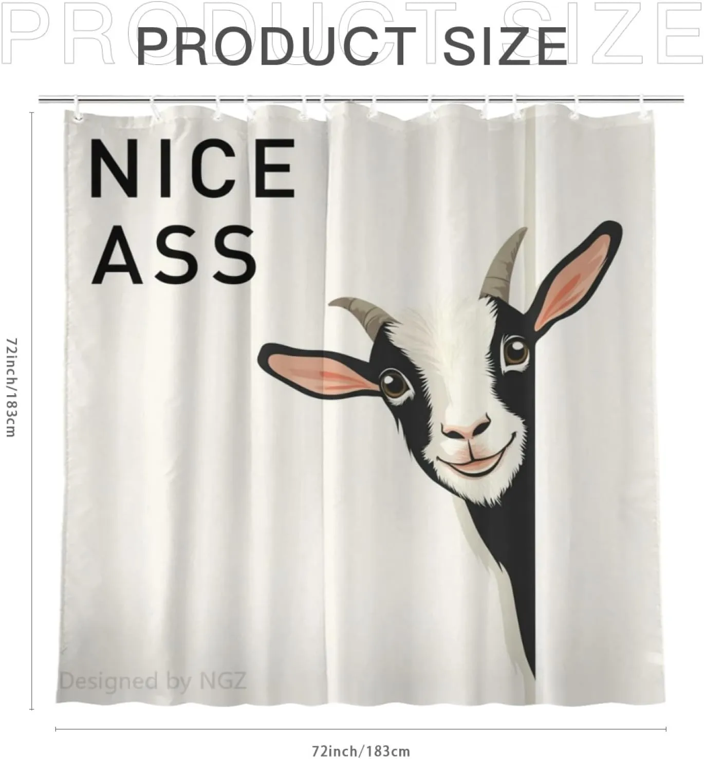 Funny Goat Shower Curatin 72 x 72 Inches, Looking Good Funny Animal Shower Curtain Set with 12 Hooks for Bathroom Decor