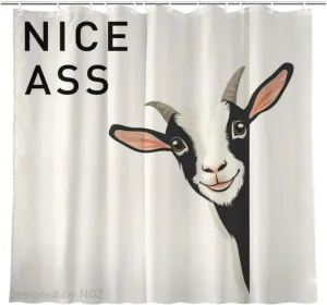 Funny Goat Shower Curatin 72 x 72 Inches, Looking Good Funny Animal Shower Curtain Set with 12 Hooks for Bathroom Decor