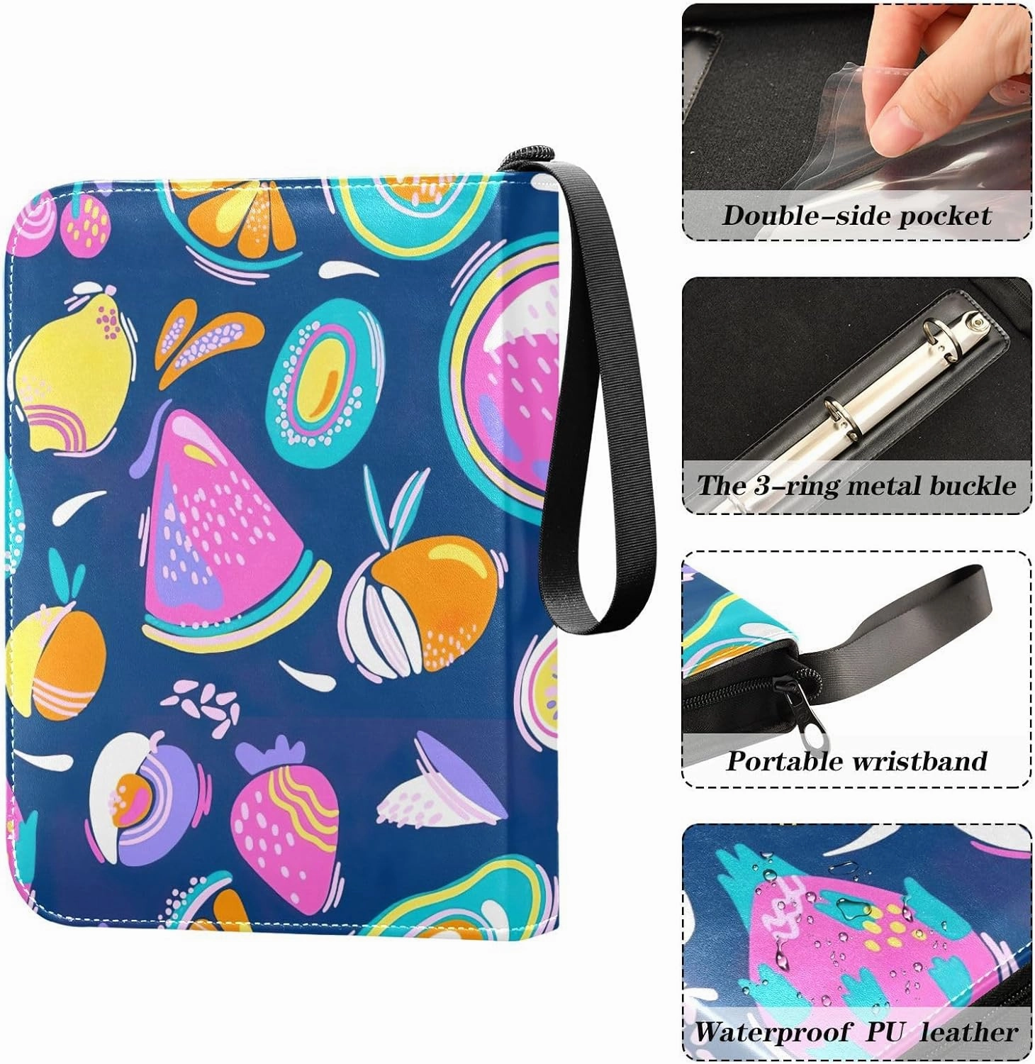 Funny Colorful Tropics Pattern Card Collection Binder, Zippered 3 Ring Binder Cards Fits 400 Cards Card Album