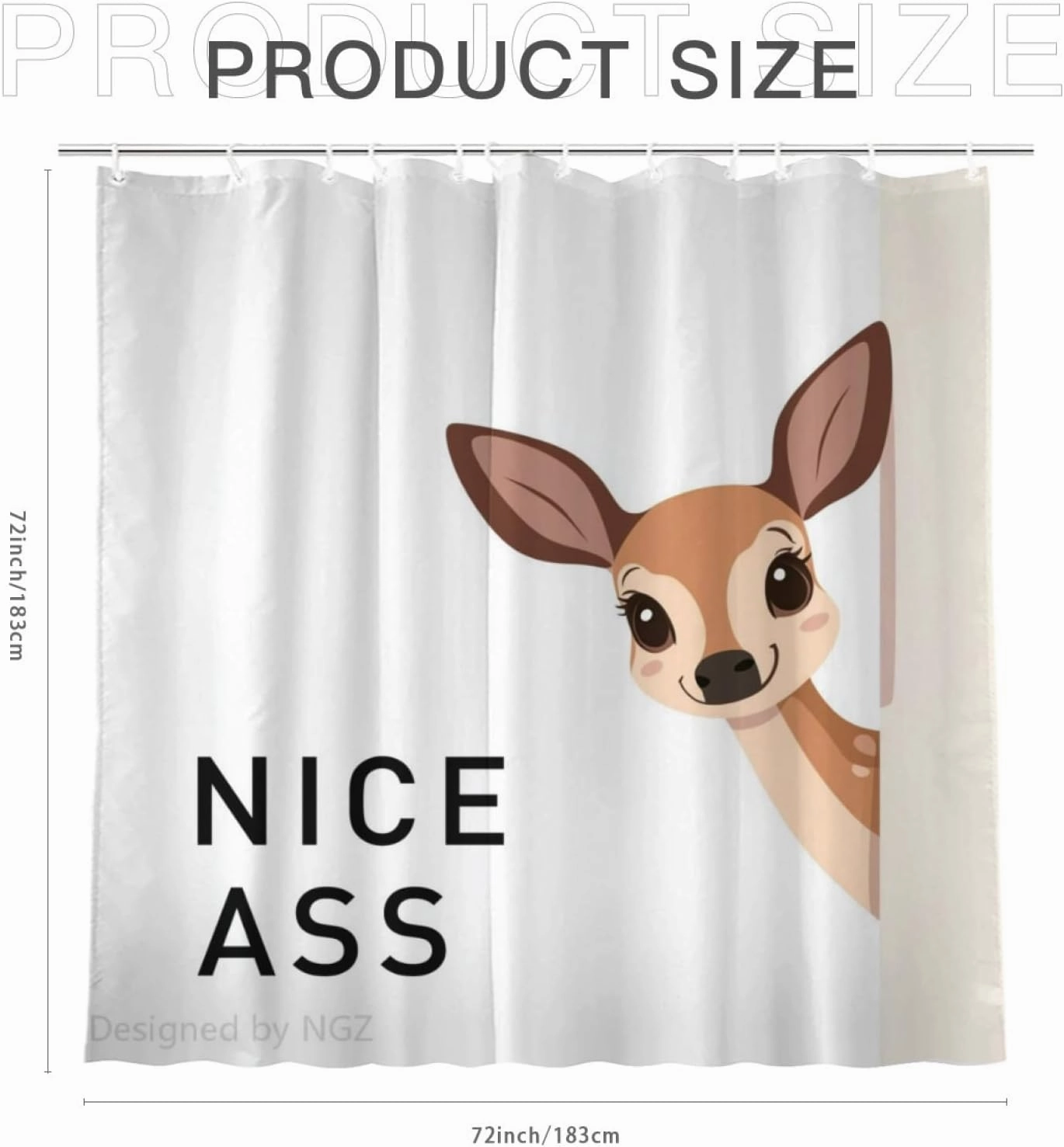 Funny Deer Shower Curatin 72 x 72 Inches, Looking Good Funny Animal Shower Curtain Set with 12 Hooks for Bathroom Decor