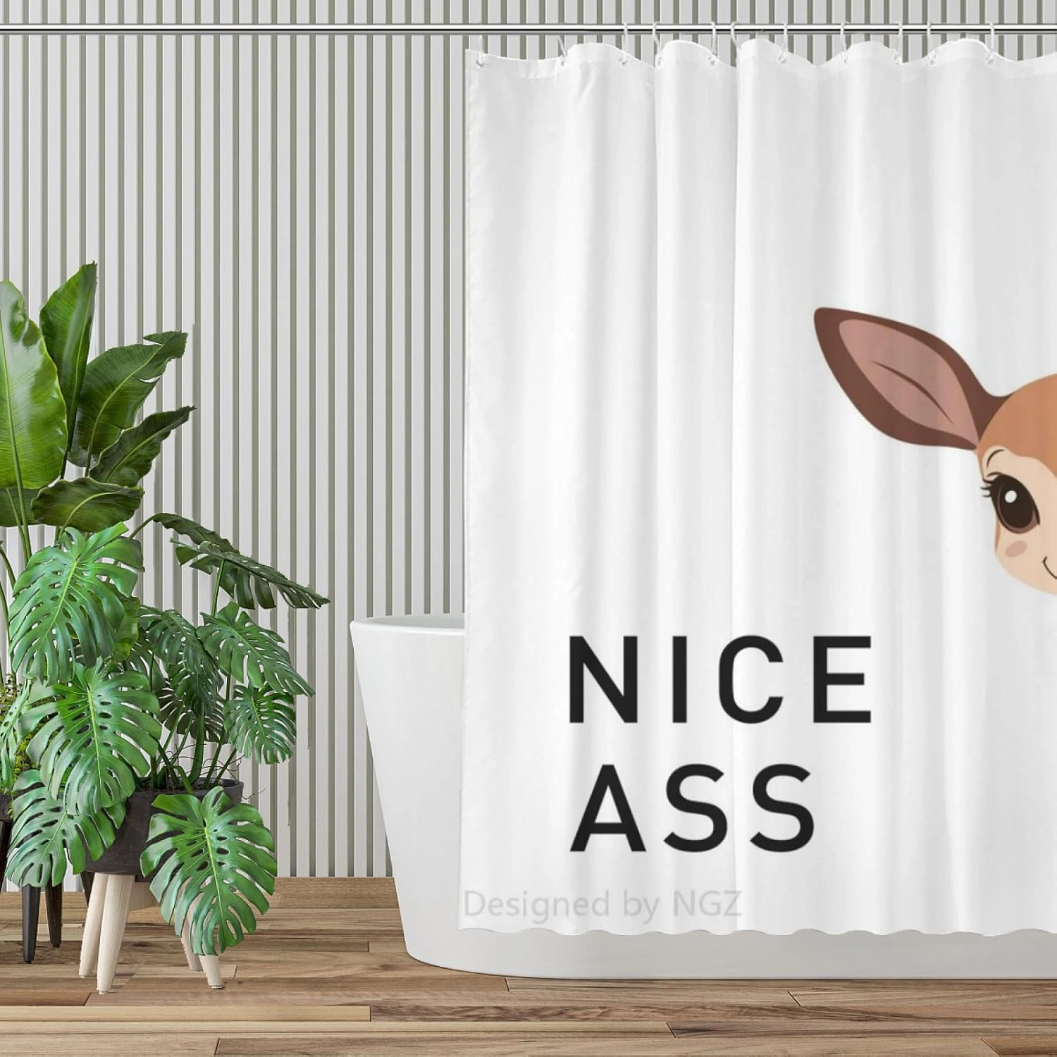 Funny Deer Shower Curatin 72 x 72 Inches, Looking Good Funny Animal Shower Curtain Set with 12 Hooks for Bathroom Decor