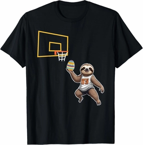 Funny Easter Egg Sloth Dunk Basketball Game Easter Kids Boys T-Shirt