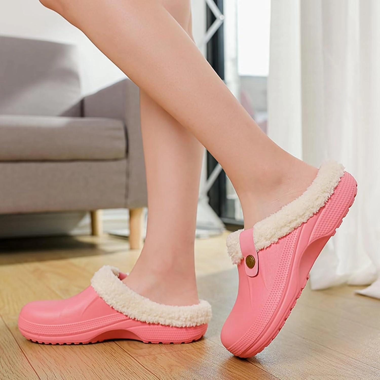 Fur Lined Clogs Waterproof Slippers Fleece Lined Clogs for Women Men Fuzzy Winter Warm Indoor Outdoor Shoes
