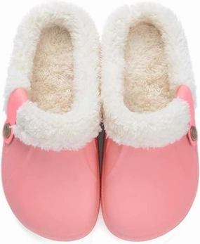 Fur Lined Clogs Waterproof Slippers Fleece Lined Clogs for Women Men Fuzzy Winter Warm Indoor Outdoor Shoes
