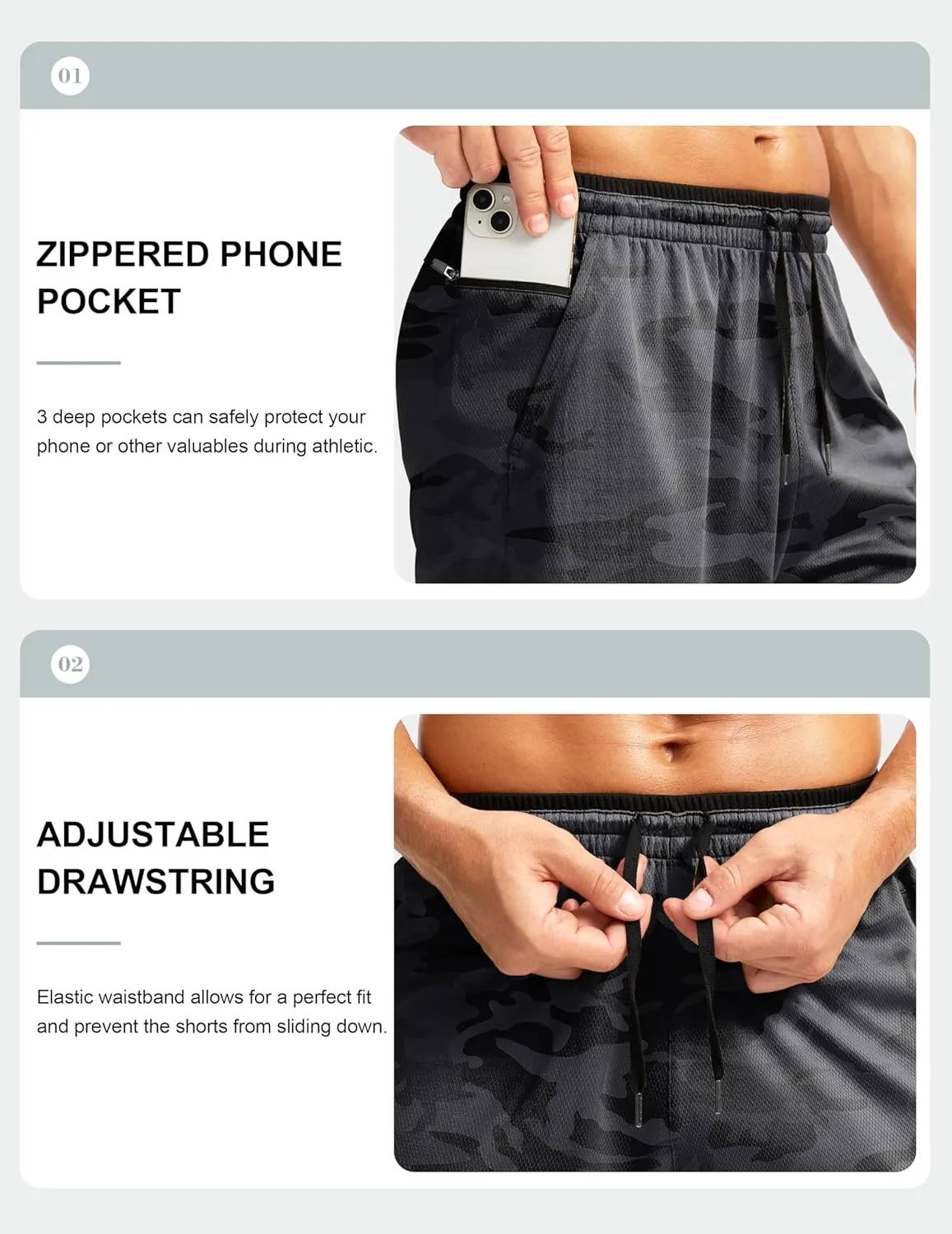 G Gradual Men's Long Basketball Shorts with Zipper Pocket 11'' Quick Dry Gym Shorts Lightweight Mesh Athletic Shorts for Men