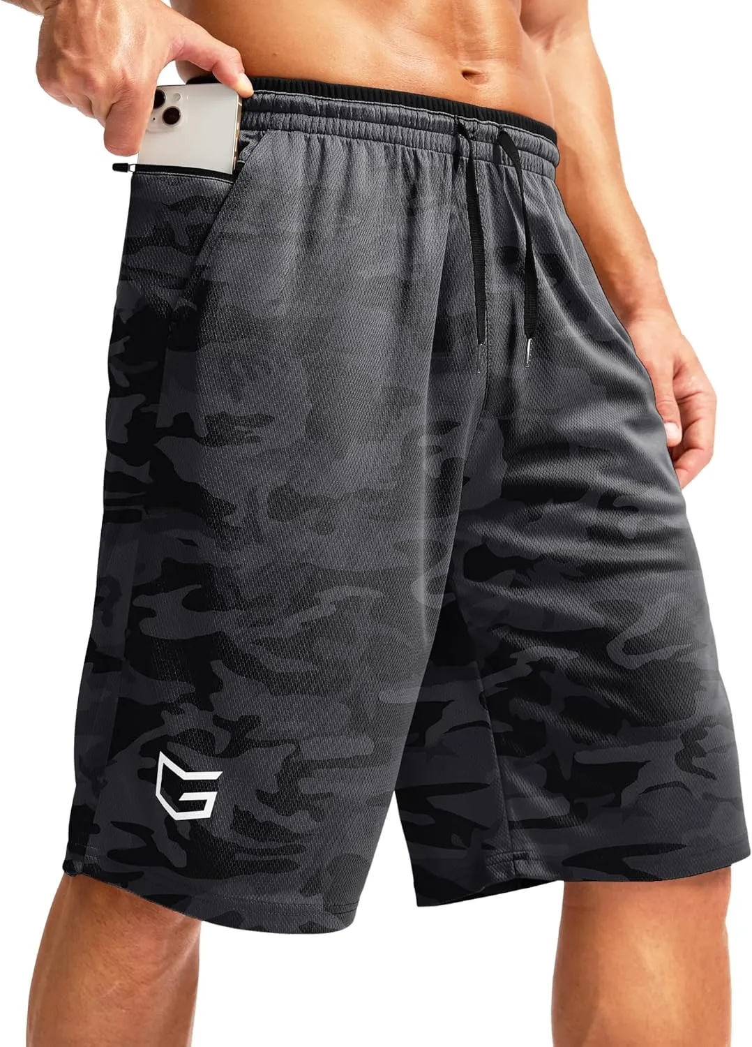 G Gradual Men's Long Basketball Shorts with Zipper Pocket 11'' Quick Dry Gym Shorts Lightweight Mesh Athletic Shorts for Men