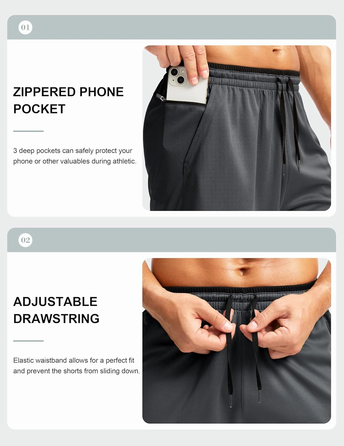 G Gradual Men's Long Basketball Shorts with Zipper Pocket 11'' Quick Dry Gym Shorts Lightweight Mesh Athletic Shorts for Men