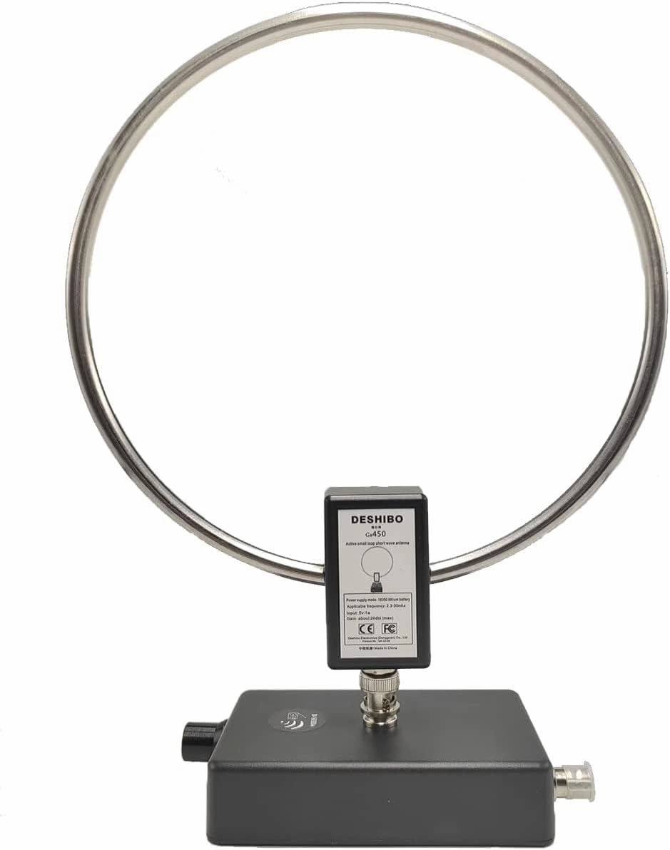 GA450 Loop Antenna, GOOZEEZOO Active Shortwave Radio Antenna with BNC Cable HF Antenna SW 2.3-30MHz MW 522-1710KHz Portable Receiving for Ham Radio