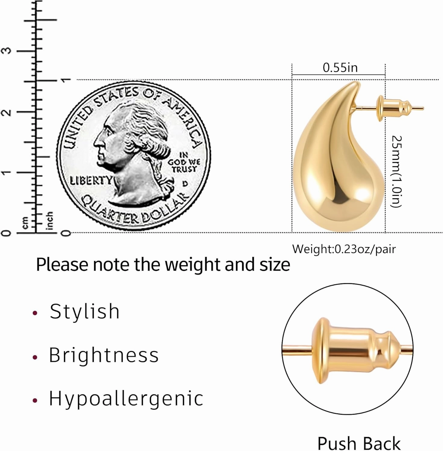 Gacimy Gold Teardrop Earrings Dupes for Women, Chunky Gold Earrings for Women with 925 Sterling Silver Post, 14K Gold Tear Drop Earrings for Women