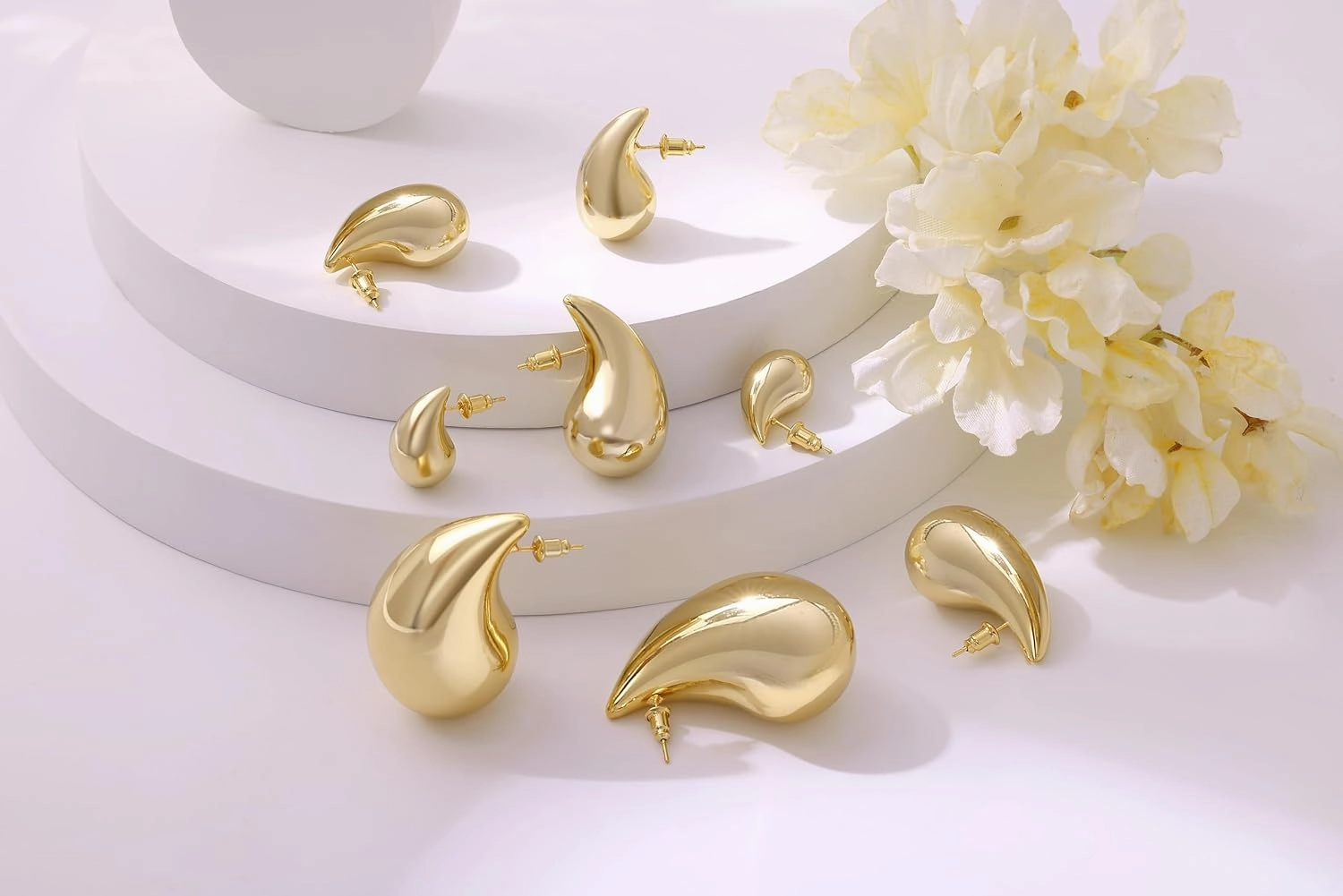 Gacimy Gold Teardrop Earrings Dupes for Women, Chunky Gold Earrings for Women with 925 Sterling Silver Post, 14K Gold Tear Drop Earrings for Women