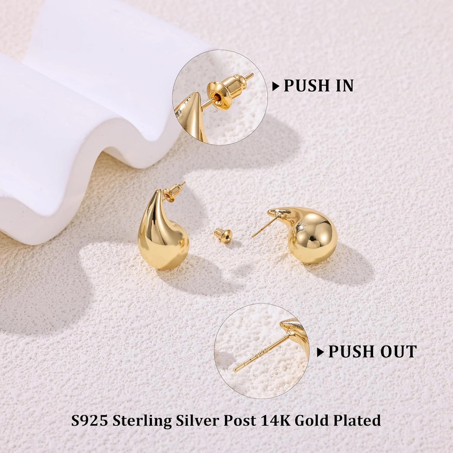 Gacimy Gold Teardrop Earrings Dupes for Women, Chunky Gold Earrings for Women with 925 Sterling Silver Post, 14K Gold Tear Drop Earrings for Women