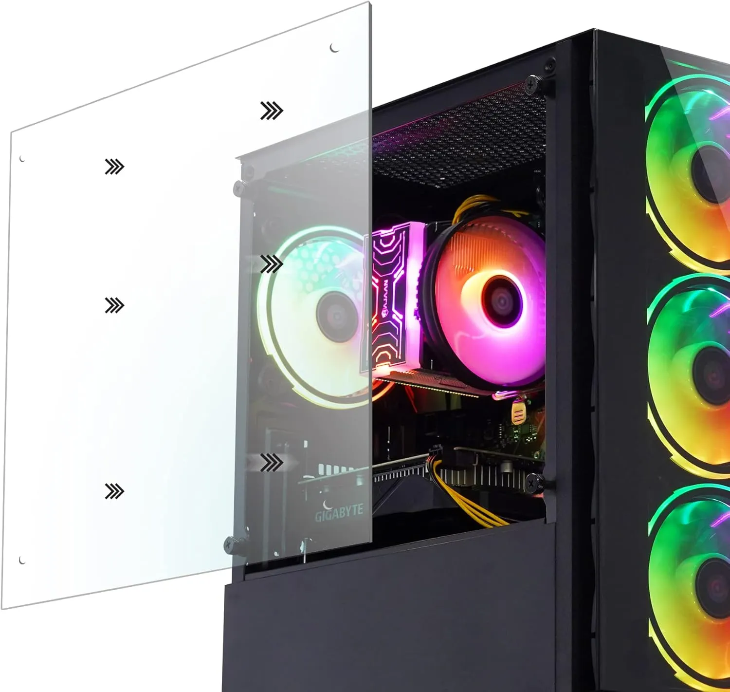 Gaming PC Desktop Tower - AMD Ryzen 7 5700X, Radeon RX 580 8GB, 32GB DDR4 RAM, 1TB NVMe M.2 SSD, Windows 11 Pro, WiFi - Black