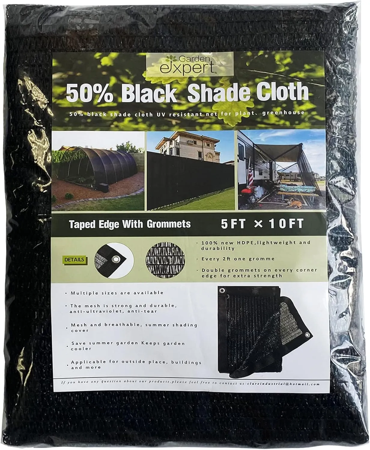 Garden expert 50% Black Shade Cloth 8x12FT Taped Edge with Grommets Sun Net Mesh for Garden Patio Backyard UV-Resistant