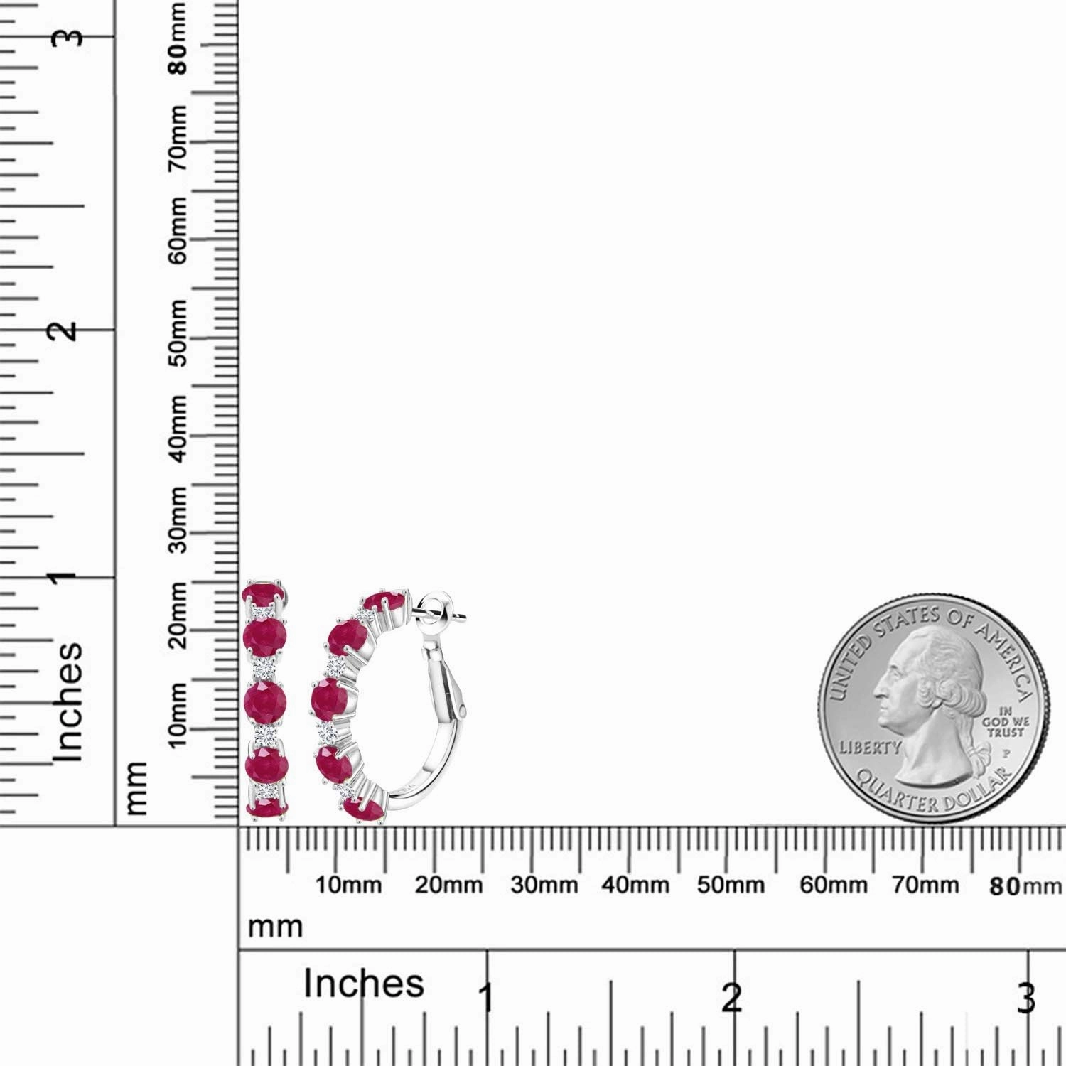 Gem Stone King 925 Sterling Silver Gemstone Birthstone and Lab Grown Diamond Hoop Earrings for Women | Round Cut 4MM and 1.9MM Stones | 1 Inch Diameter Hoops | Fine Jewelry for Her Mom Wife Women