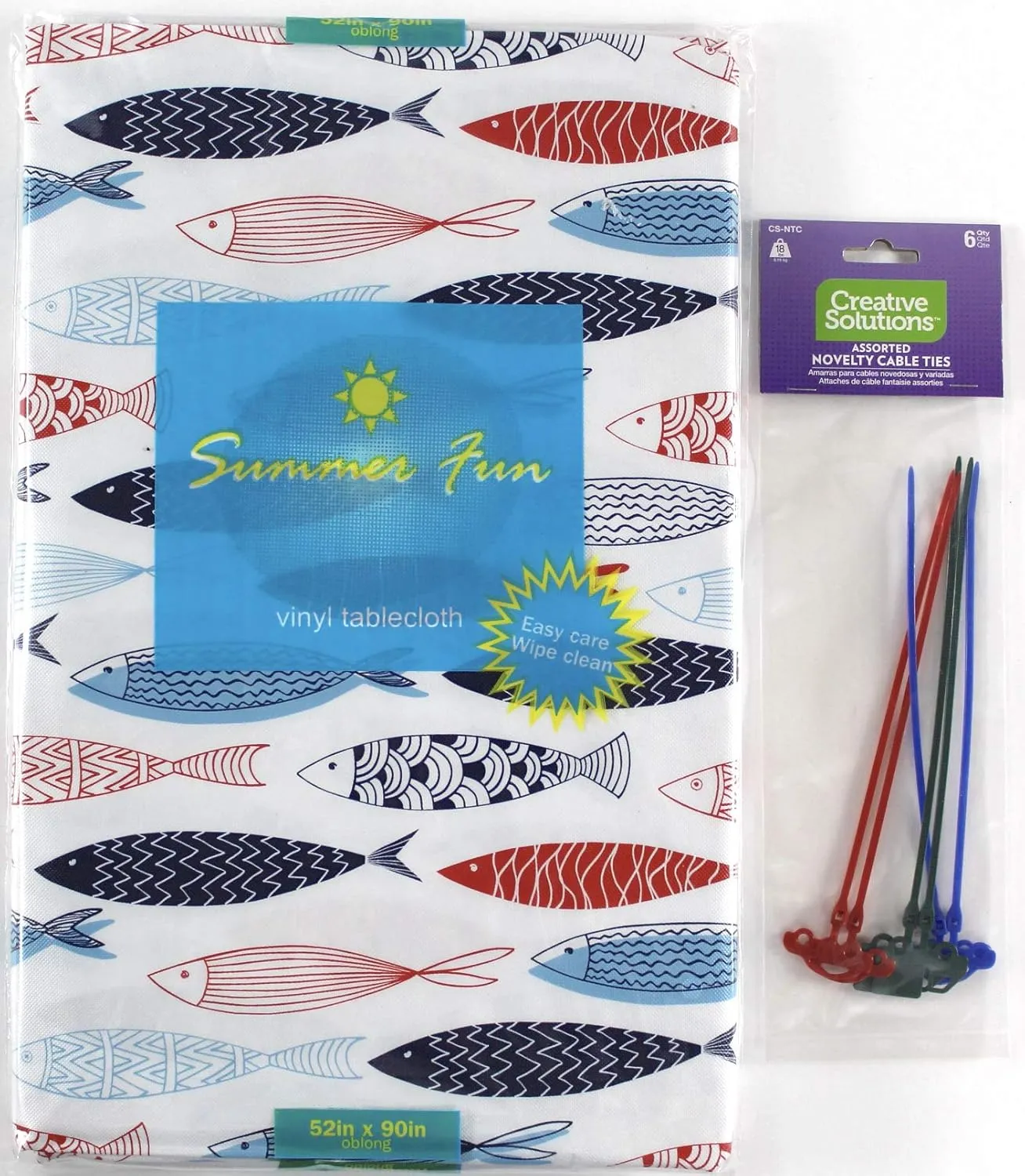 Generic Elrene Plenty of Fish in The Sea Vinyl Flannel Back Tablecloth: Ocean Theme Colorful Sketched Schooling Fish Design (60inch inch Diameter, Fishy Friends)