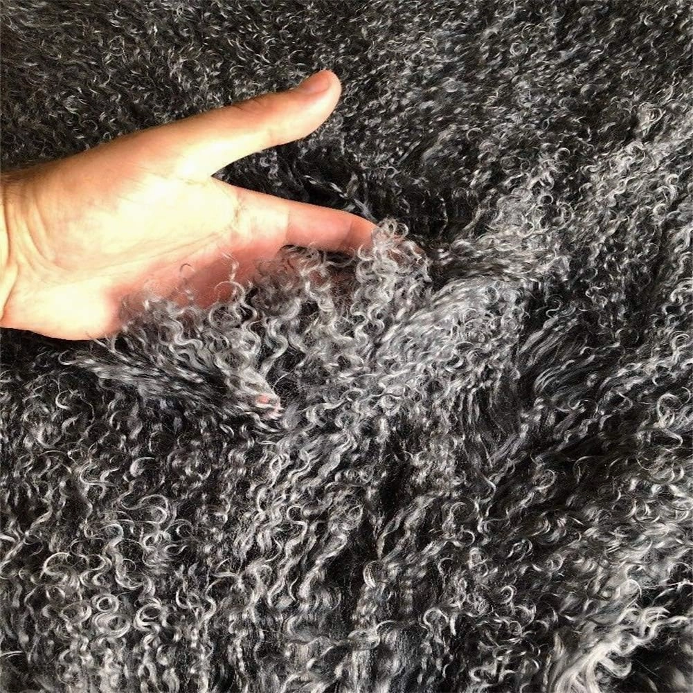 Genuine Tibetan Rug， Mongolian Lamb Sheepskin Pelt Throw Fur Area Rug Carpet Chair Cover with Super Fluffy Thick Decorativeas Throw Rug in Bedroom, Living Room, Grey
