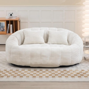 Giant Bean Bag Chair Couch, 59''W Oversized Bean Bag Sofa with Foam Filler, Lazy Loveseat Chair with 2 Pillows, Beanbag Lounger for Living Room, Game Room(Beige)