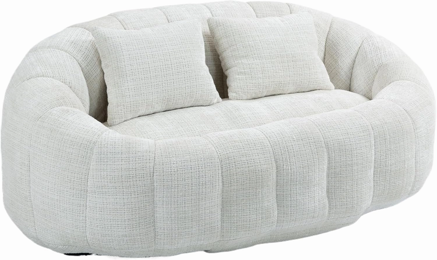 Giant Bean Bag Chair Couch, 59''W Oversized Bean Bag Sofa with Foam Filler, Lazy Loveseat Chair with 2 Pillows, Beanbag Lounger for Living Room, Game Room(Beige)