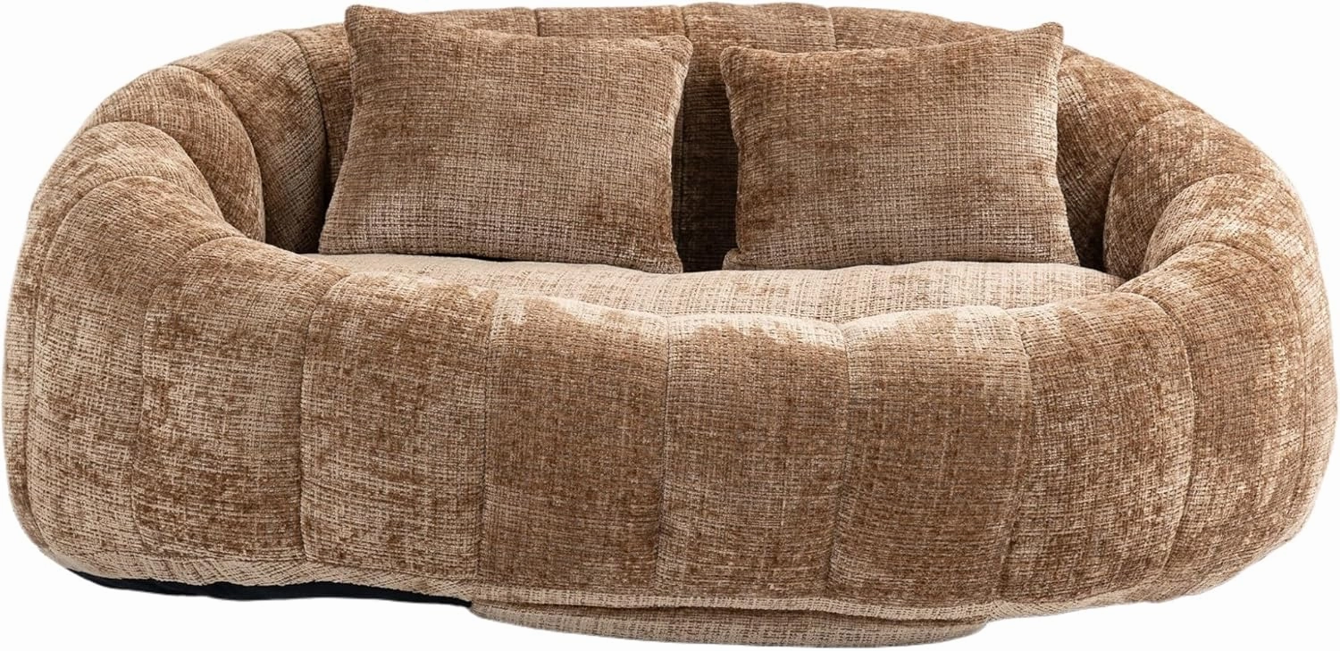 Giant Bean Bag Chair Couch, 59''W Oversized Bean Bag Sofa with Foam Filler, Lazy Loveseat Chair with 2 Pillows, Beanbag Lounger for Living Room, Game Room (Coffee)
