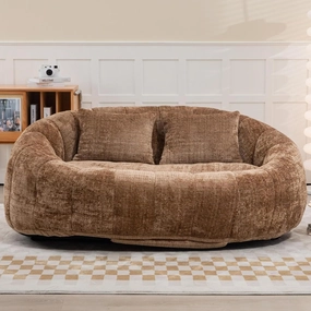 Giant Bean Bag Chair Couch, 59''W Oversized Bean Bag Sofa with Foam Filler, Lazy Loveseat Chair with 2 Pillows, Beanbag Lounger for Living Room, Game Room (Coffee)