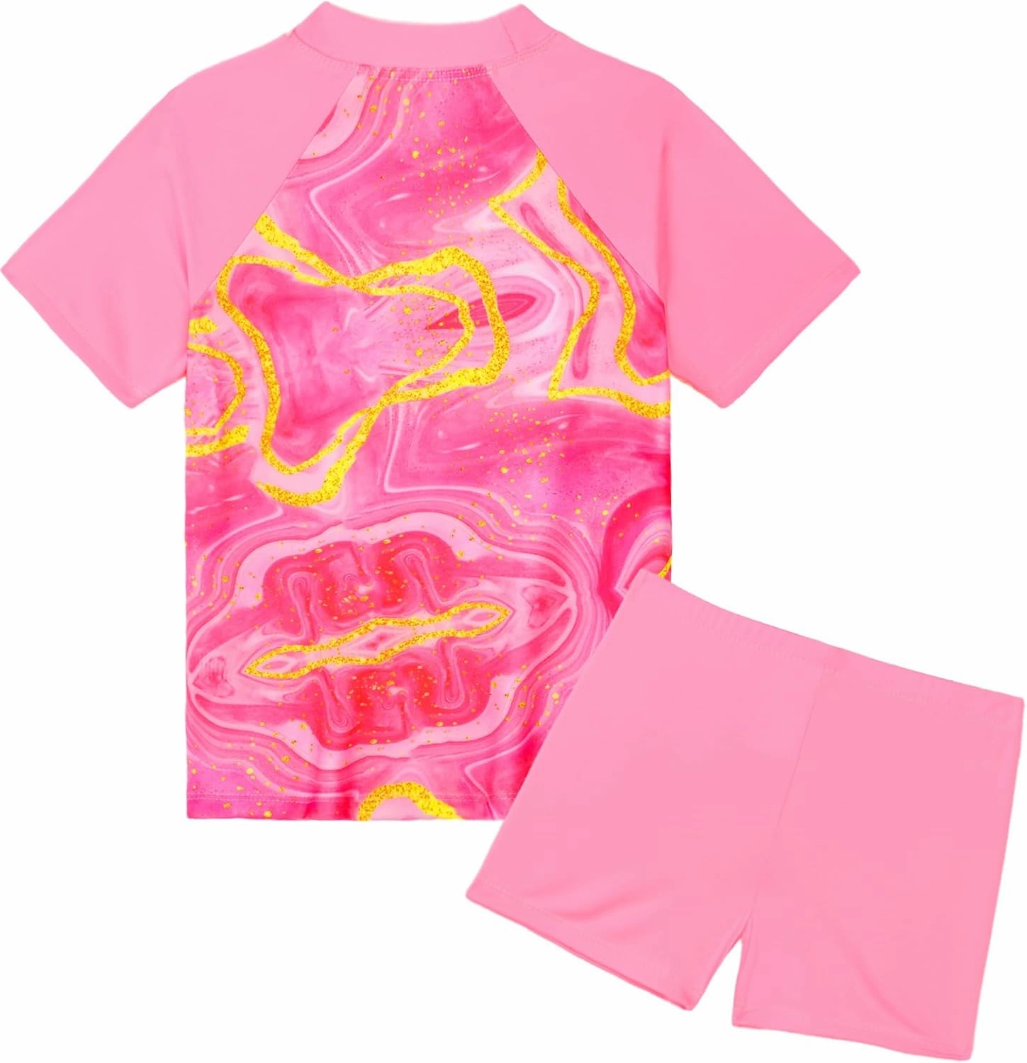 Girls Swimsuit Colorful Short Sleeve Bathing Suits UPF 50  Rash Guard Set Two Piece Summer Swimwear