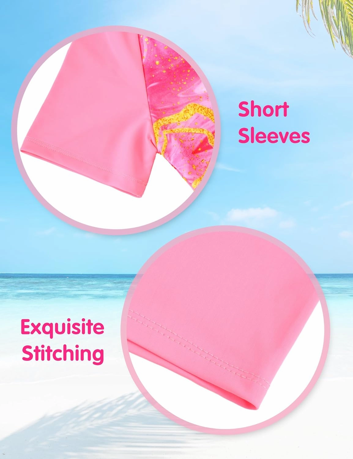Girls Swimsuit Colorful Short Sleeve Bathing Suits UPF 50  Rash Guard Set Two Piece Summer Swimwear