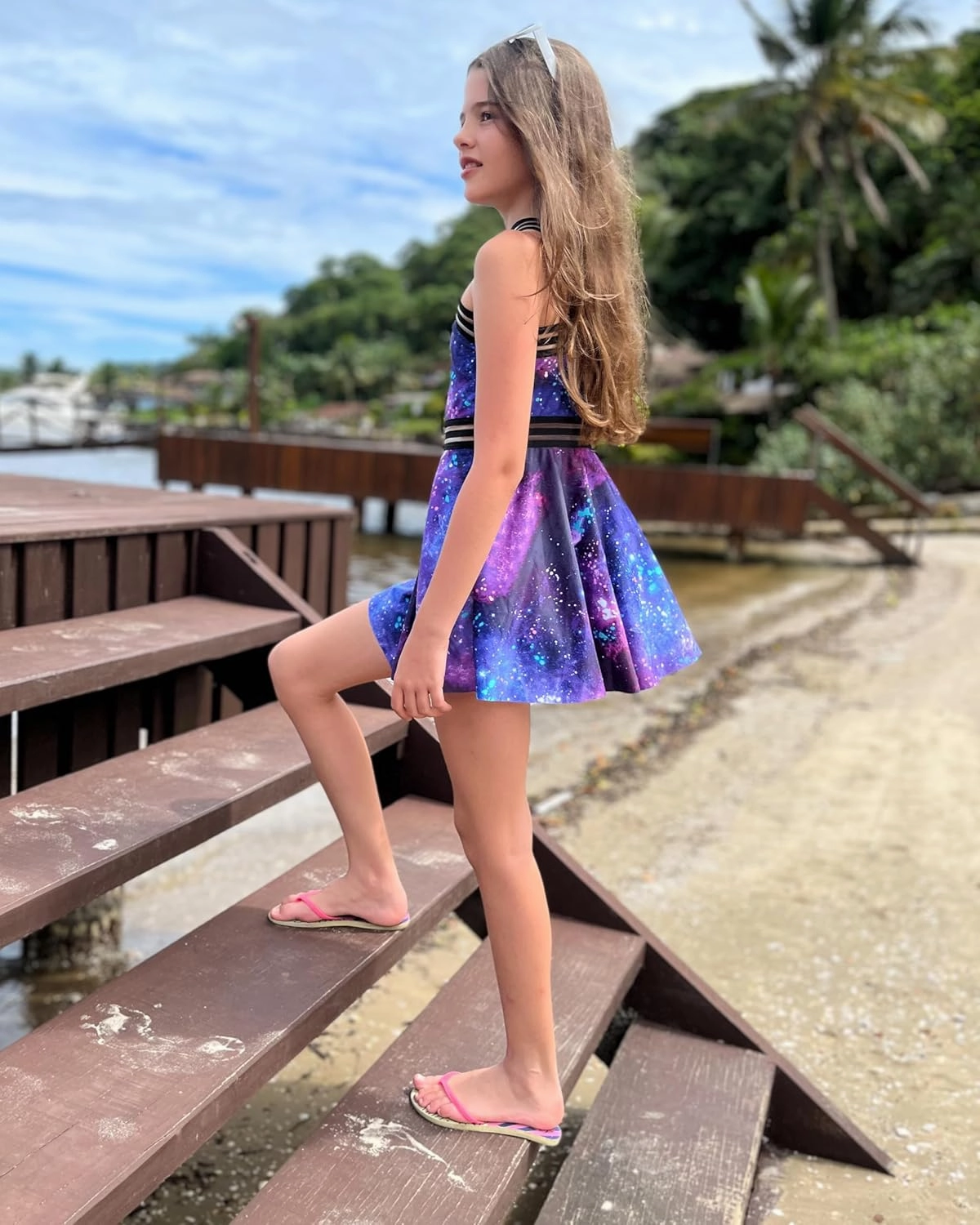 Girls Tankini Swimsuits Set size 7-14T Two Piece Swim Skirt and Bikini Bottom Criss-Cross Hawaii Bathing Suit