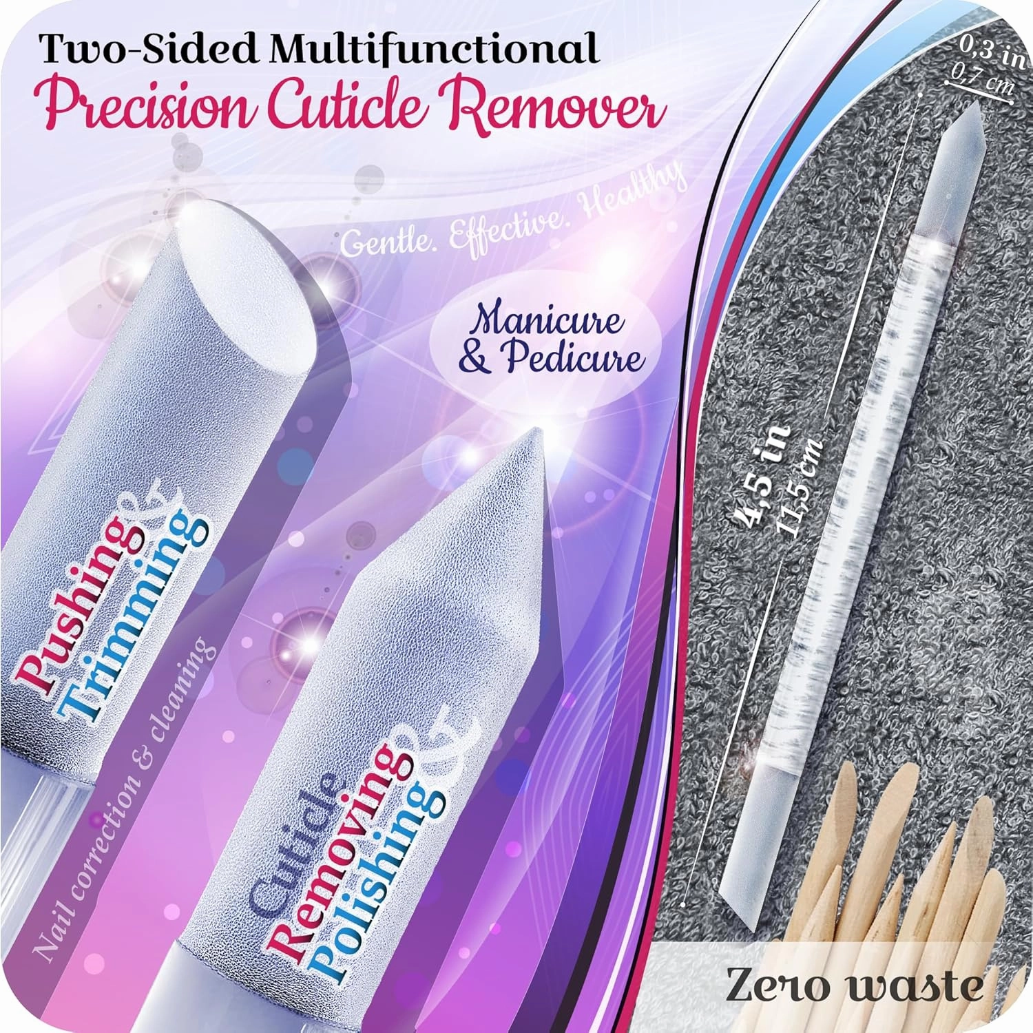 GLADZY Genuine Czech Glass Nail File Set - Callus Remover Foot Rasp, Cuticle Pusher Manicure Stick, Double Sided Etched Different Grit Surface, Professional Nail Care Tool, Made in EU