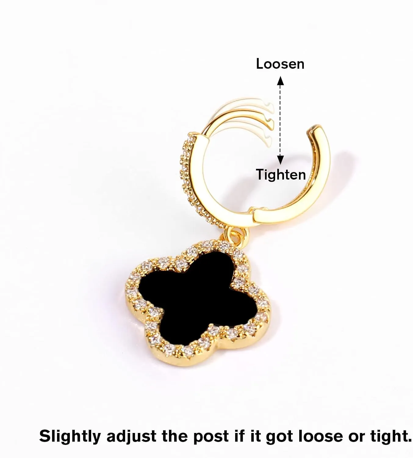 Gold Dangle Earrings, 14K Gold Plated Small Huggie Hoop Earrings with Clover Charms, Dainty Drop Dangle Earrings for Women