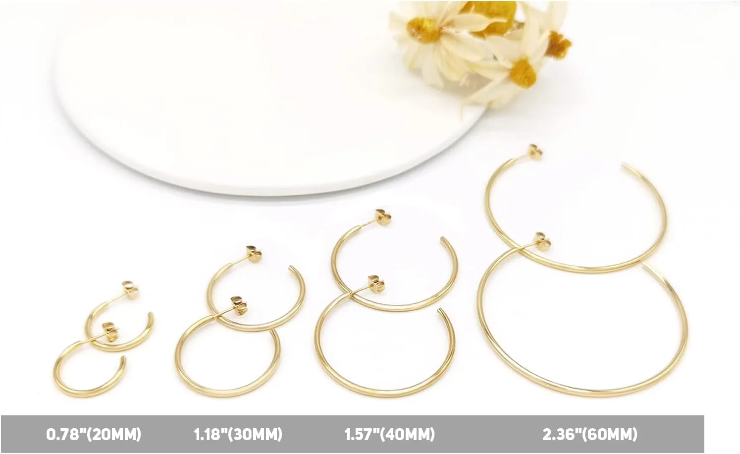 Gold Hoop Earrings for Women - Plated Gold 20mm/30mm/40mm/60mm Lightweight Thin Hoop Earrings