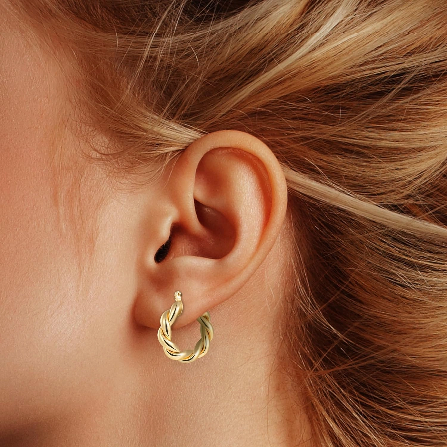 Gold Hoop Earrings for Women, 6 Pairs Hypoallergenic Lightweight Chunky Twisted Hoop Earrings - Trendy Jewelry Gifts