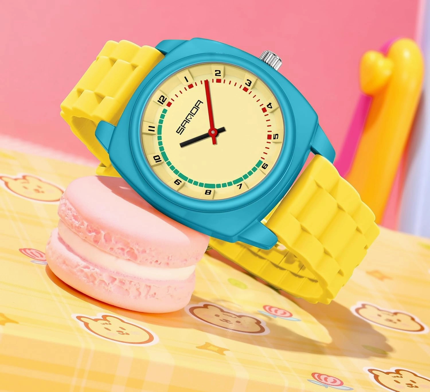 Gosasa Colorful Unisex Quartz Waterproof Casual Analog Wristwatch with Soft Silicone Strap Fashion Square Dial Sport Watches for Women Men