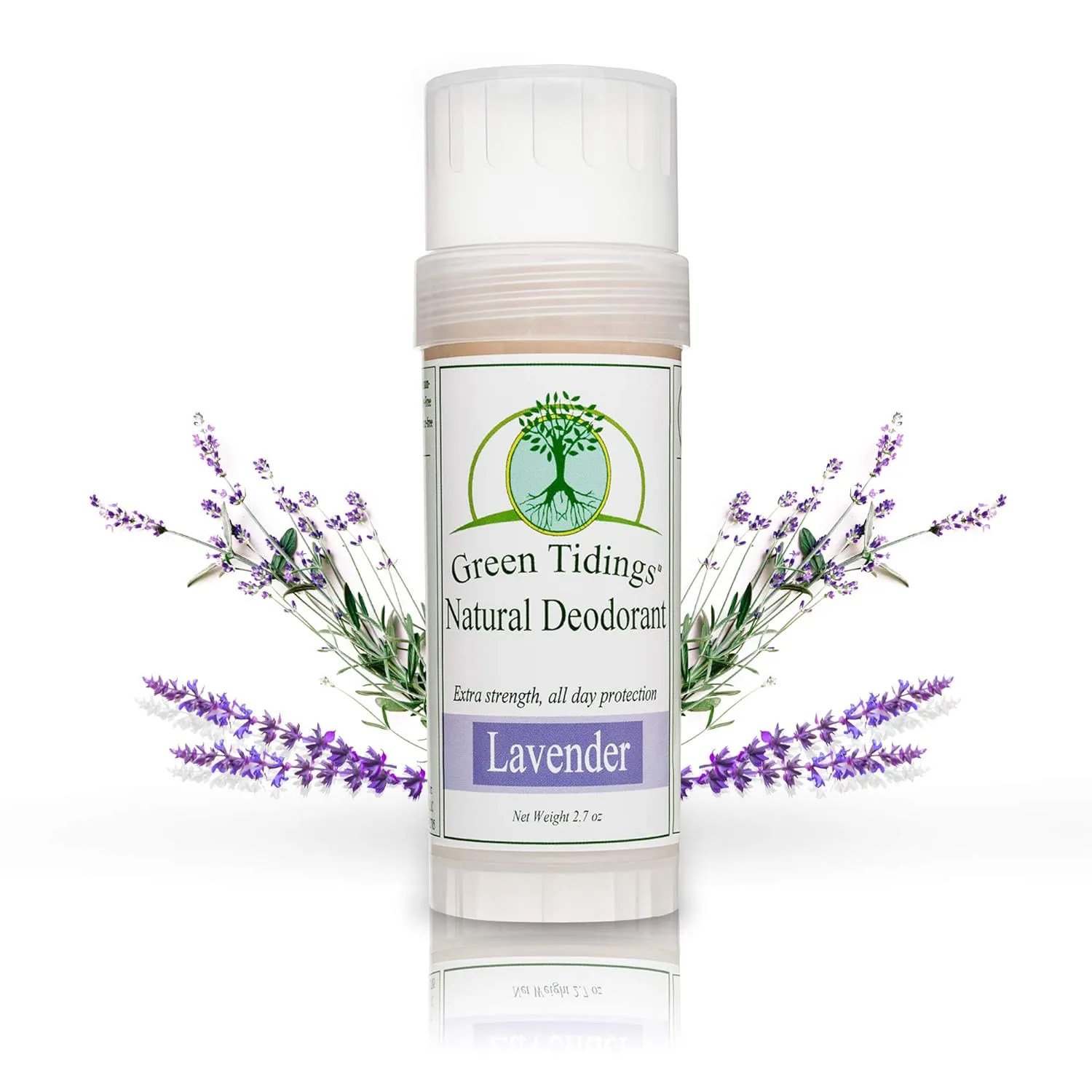 Green Tidings Natural Lavender Deodorant | Vegan, Organic Underarm Care for Men and Women, Fragrance Free, Aluminum Free, Baking Soda-Based Formula (2.7 Ounce, Pack of 1)
