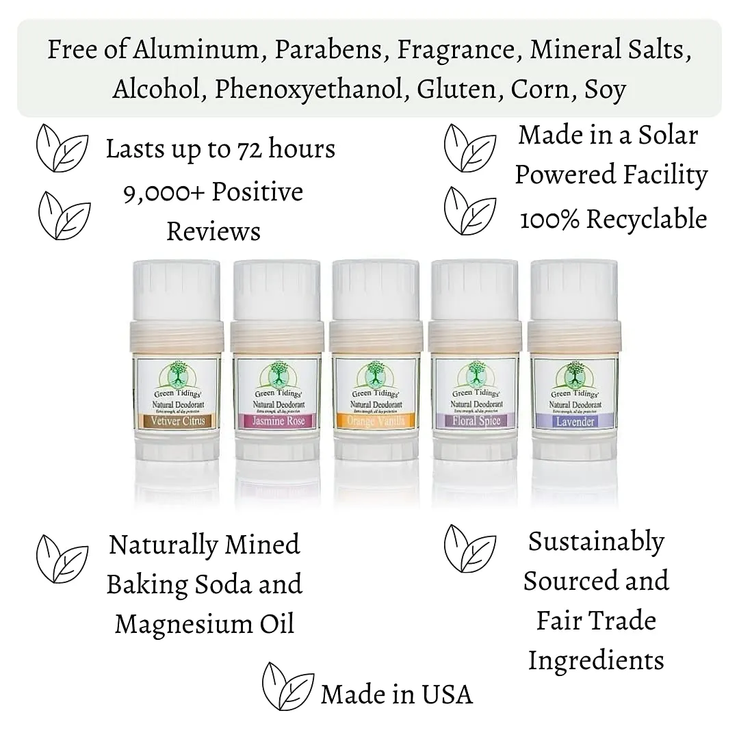 Green Tidings Natural Lavender Deodorant | Vegan, Organic Underarm Care for Men and Women, Fragrance Free, Aluminum Free, Baking Soda-Based Formula (2.7 Ounce, Pack of 1)