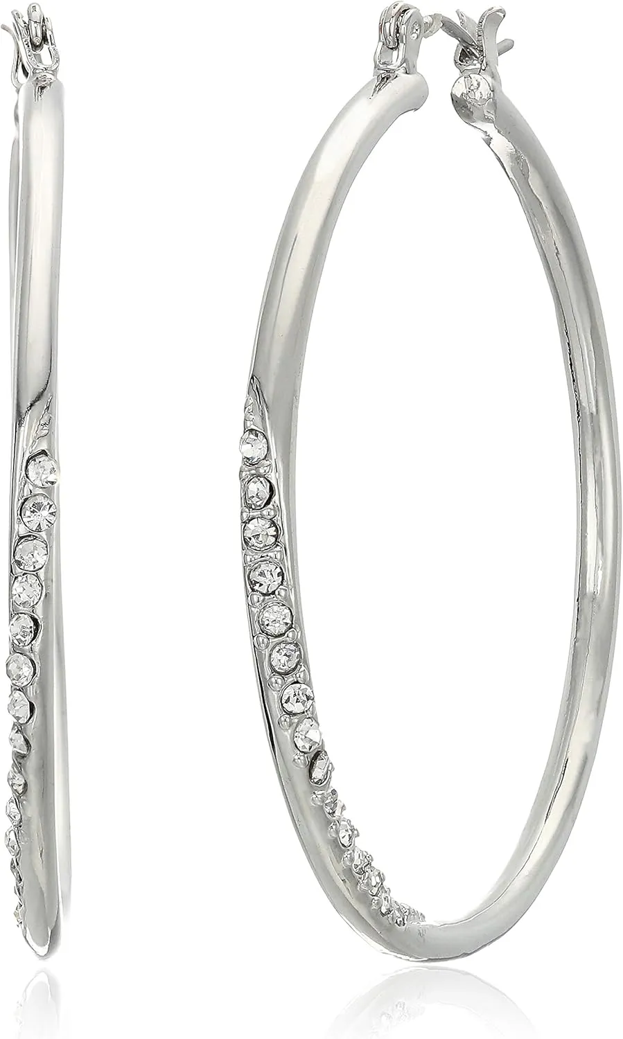 GUESS Silvertone Crystal Glass Stone Front Hoop Earrings