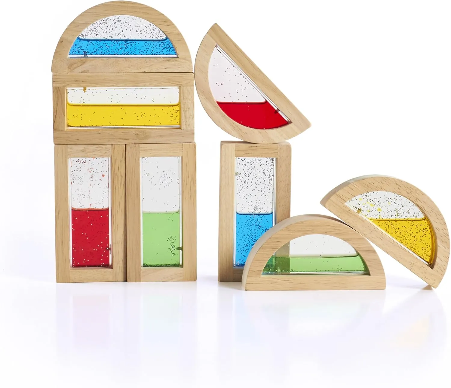Guidecraft Rainbow Blocks - Shimmering Water: Creative Colorful Learning and Educational, Construction Building Toys Set for Kids - Stacking Blocks