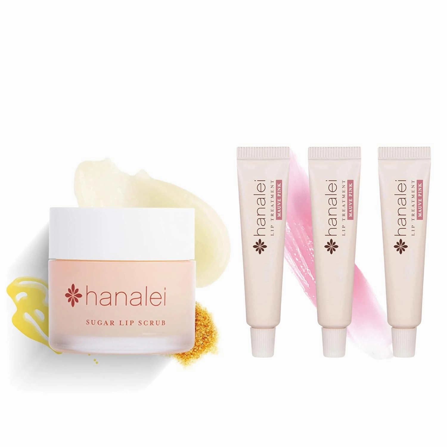 Hanalei Sugar Lip Scrub and Lip Treatment (Mauve Pink Tint) Bundle, Made with Raw Cane Sugar and Real Hawaiian Kukui Nut Oil (Cruelty free, Paraben free)