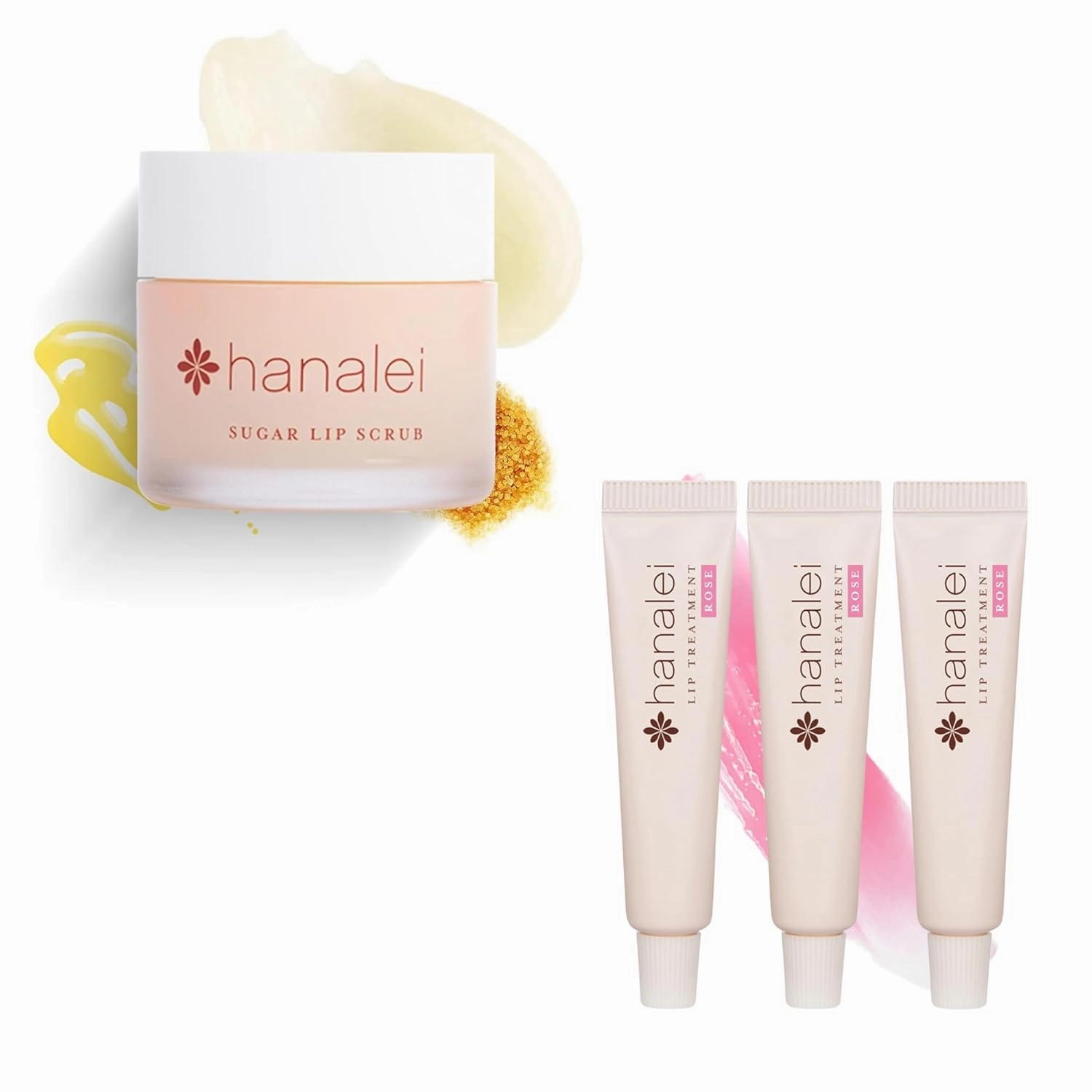 Hanalei Sugar Lip Scrub and Lip Treatment (Rose Tint) Bundle, Made with Raw Cane Sugar and Real Hawaiian Kukui Nut Oil (Cruelty free, Paraben free)