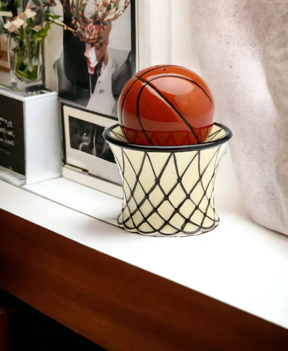 Hand Painted Ceramic Basketball Salt & Pepper Shakers, Home Décor, Gift for Him, Gift for Dad, Kitchen Décor, Game Room Decor
