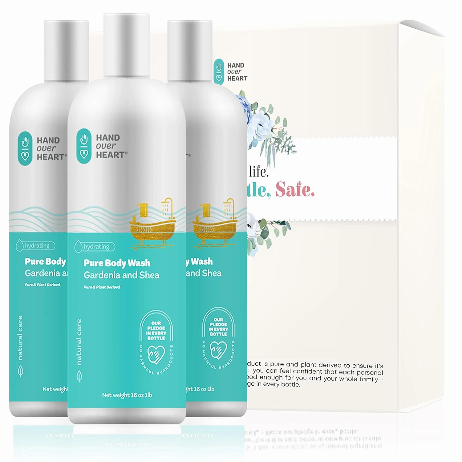 Hand over Heart Gardenia and Shea Body Wash - Shower and Bath Liquid Soap - Chemical Free, Contains Plant Derived Nourishing Ingredients, Cleans and Moisturizes, for All Skin Types