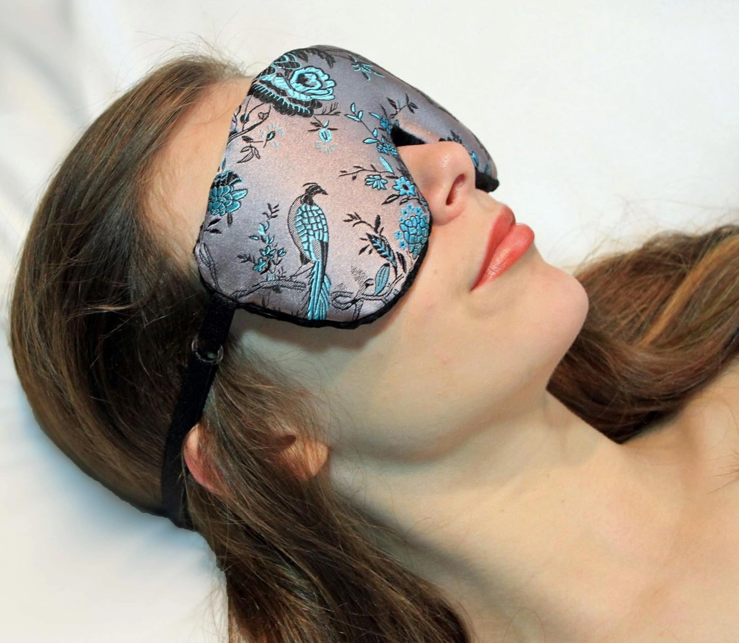 Handmade Opulence Eye Mask Pillow - Weighted Flaxseed Fill, Unscented, Satin & Velvet, Adjustable Strap - Ideal for Meditation & Restful Sleep - Birds in Paradise - TEMF-BP