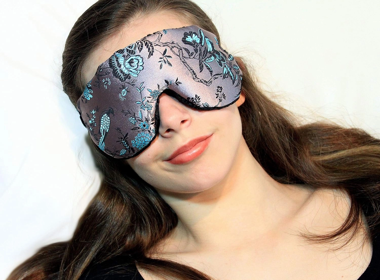 Handmade Opulence Eye Mask Pillow - Weighted Flaxseed Fill, Unscented, Satin & Velvet, Adjustable Strap - Ideal for Meditation & Restful Sleep - Birds in Paradise - TEMF-BP