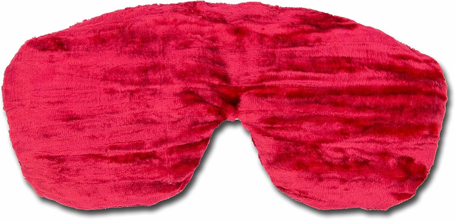 Handmade Opulence Eye Mask Pillow - Weighted Flaxseed Fill, Unscented, Satin & Velvet, Adjustable Strap - Ideal for Meditation & Restful Sleep - Cherry - TEMF-CH