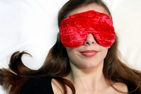 Handmade Opulence Eye Mask Pillow - Weighted Flaxseed Fill, Unscented, Satin & Velvet, Adjustable Strap - Ideal for Meditation & Restful Sleep - Cherry - TEMF-CH