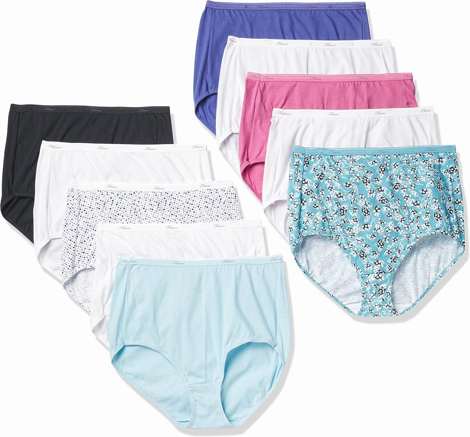 Hanes Women's Brief Underwear Pack, High-Waisted Cotton Brief Panties, 10-Pack (Colors May Vary)