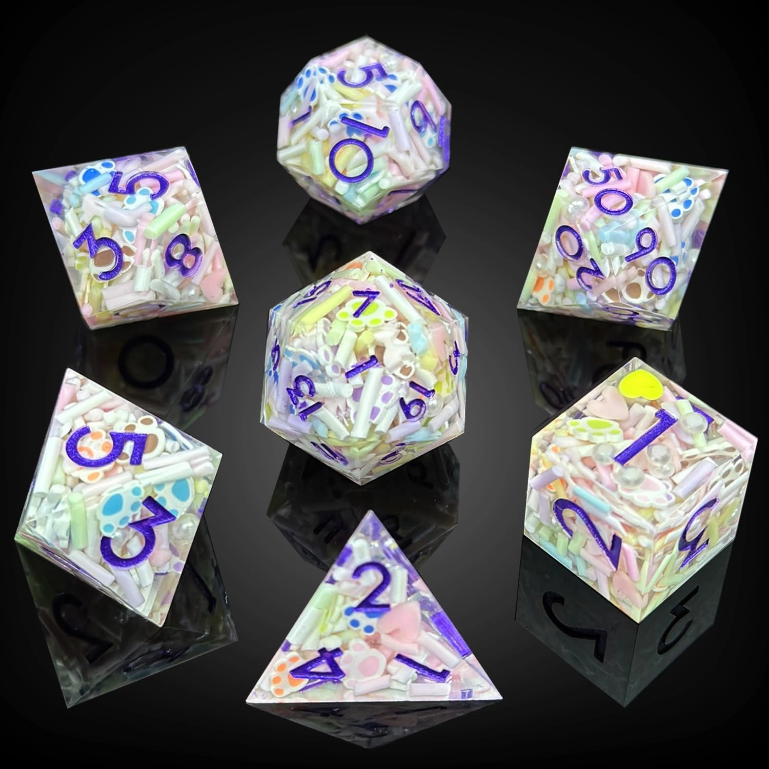 HAOMEJA D&D Colorful Round Bar Resin Dice Set DND 7 PCS Sharp Edges Dice with Gift Dragon Eye Bag Apply to Dungeons and Dragons Role Playing Game Gift (Round Bar)