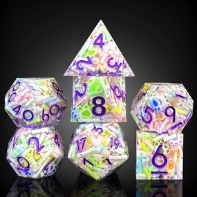 HAOMEJA D&D Colorful Round Bar Resin Dice Set DND 7 PCS Sharp Edges Dice with Gift Dragon Eye Bag Apply to Dungeons and Dragons Role Playing Game Gift (Round Bar)