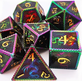 HAOMEJA Metal Dice DND Dragon Set 7 Role Playing Dice D&D Solid Dice Apply to Dungeons and Dragons Colorful Black…