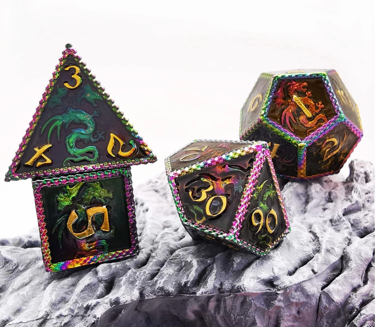 HAOMEJA Metal Dice DND Dragon Set 7 Role Playing Dice D&D Solid Dice Apply to Dungeons and Dragons Colorful Black…